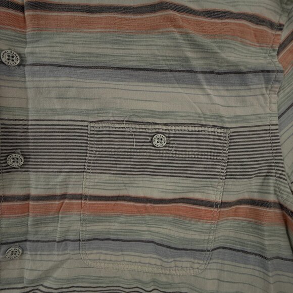 Tommy Bahama Striped Medium Gray Blue Orange Colorful Button Up Tencel Cotton - Picture 10 of 16